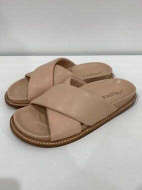 J/Slides NYC Blush Leather Slide Sandals with Crisscross Straps Size 8